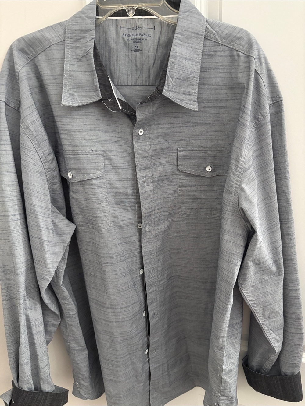 PD&C Men's Light Gray Stretch Button-Down Shirt